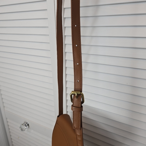 JJ WINTERS Ivy Crossbody Mini Saddle Bag  Cognac Genuine Leather Gold Ring Women - Picture 9 of 15